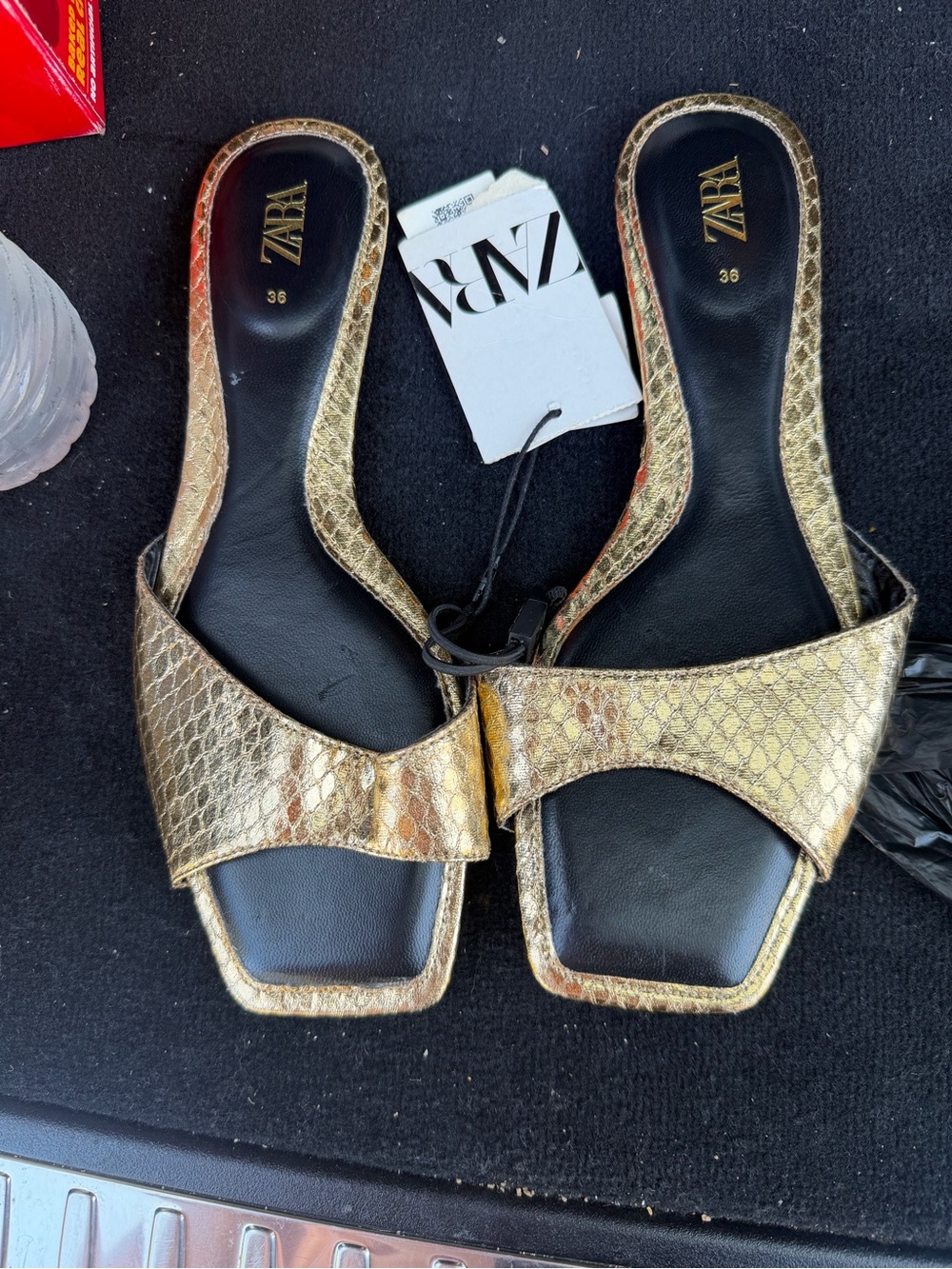 Zara Metallic Gold Textured Slide Mules